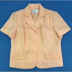 Studio I Petite Womens Peach Short Sleeve Fringe Trim Blazer Jacket Size 14P